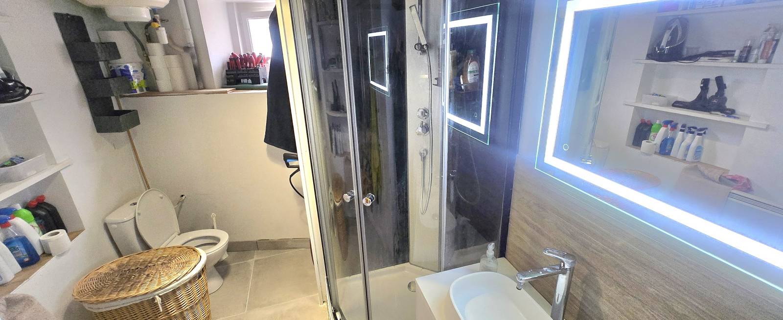 Salle d’eau, équipée avec douche et WC.